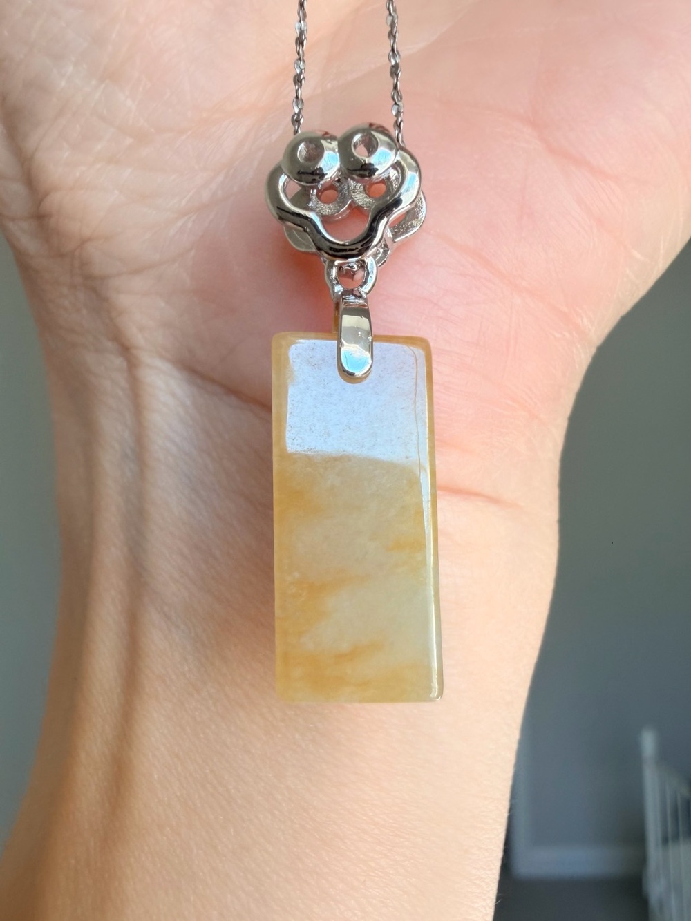 Natural Burmese Jade Grade A Icy Honey Yellow Jadeite Plaque Pendant